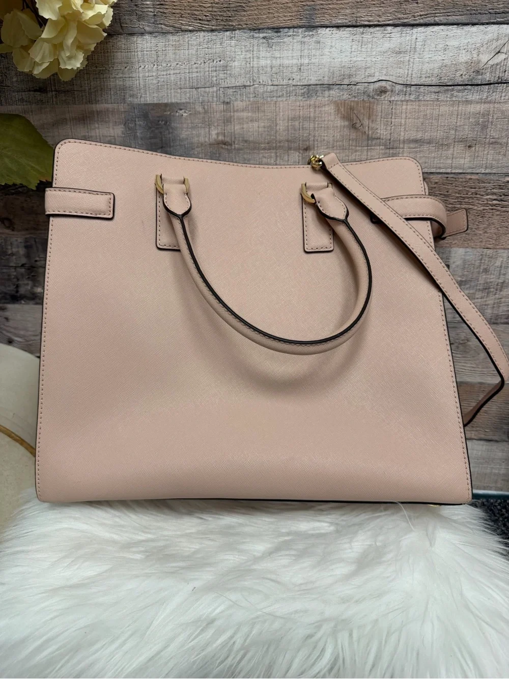 Michael Kors Pink Saffiano Leather Quinn Satchel w/Gold